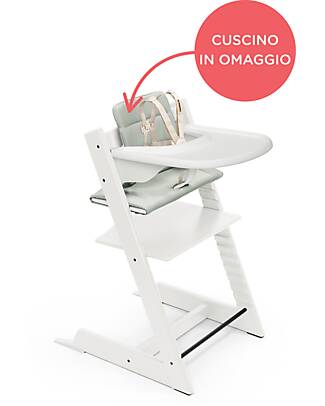 Stokke Beech Wood Tripp Trapp High Chair White + Glacier Green Cushion For Free! High Chairs