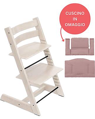 Stokke Beech Wood Tripp Trapp High Chair White + Mauve Cushion For Free! High Chairs