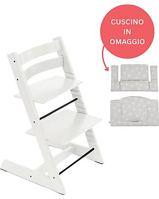 Stokke Beech Wood Tripp Trapp High Chair White + Star Silver Cushion For Free! High Chairs