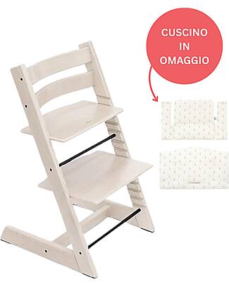 Stokke Beech Wood Tripp Trapp High Chair White + Wheat Cream Cushion For Free! High Chairs