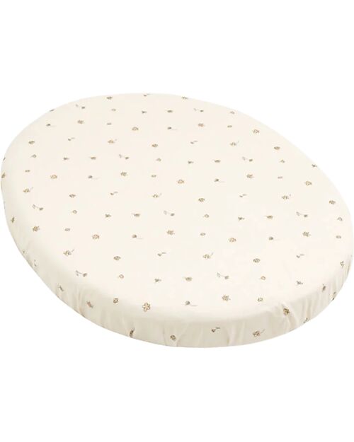Stokke Fitted Sheet for Evolutive Bed Sleepi V3 - Flower Ecru - 100% Cotton Cradle Bed Linen