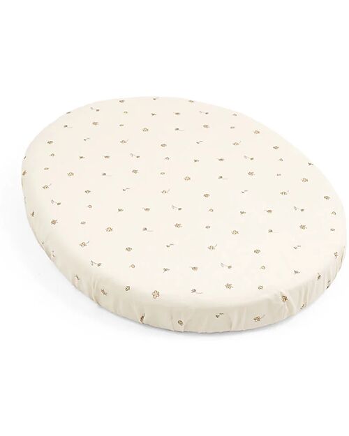 Stokke Fitted Sheet for Evolutive Crib Sleepi Mini - Flower Ecru - 100% Cotton Cradle Bed Linen