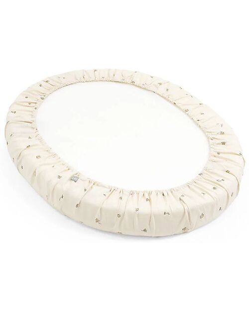 Stokke Fitted Sheet for Evolutive Crib Sleepi Mini - Flower Ecru - 100% Cotton Cradle Bed Linen