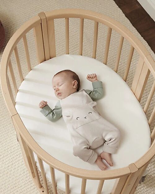 Stokke Fitted Sheet for Evolutive Crib Sleepi Mini - White - 100% Cotton Cradle Bed Linen