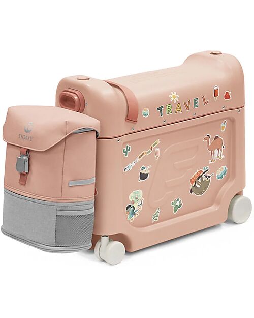 Stokke JetKids Travel Set Ride-On Suitcase + Expandable Backpack - Coral Pink Travel Bags