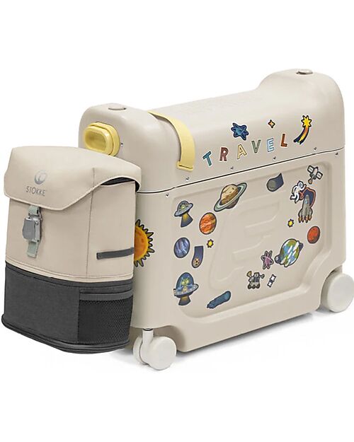 Stokke JetKids Travel Set Ride-on Suitcase + Expandable Backpack - Moonglow White Travel Bags