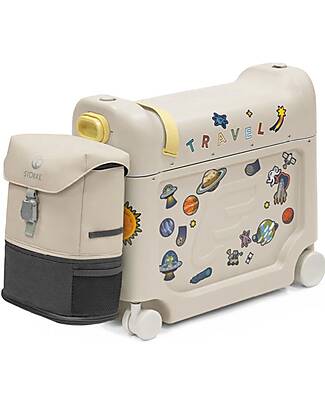 Stokke JetKids Travel Set Ride-on Suitcase + Expandable Backpack - Moonglow White Travel Bags