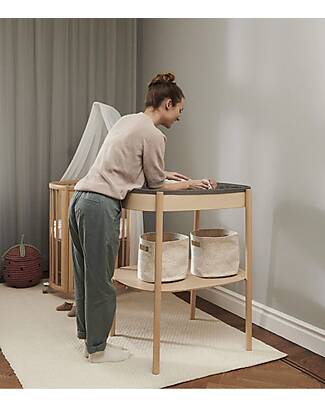 Stokke Oval Sleepi Changing Table - Naturale - Included Padded Mattress - Made with Beech Wood Changing Tables