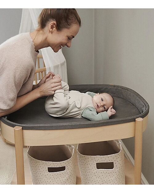 Stokke Oval Sleepi Changing Table - Naturale - Included Padded Mattress - Made with Beech Wood Changing Tables