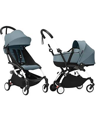 Stokke YOYO 3 Stroller Duo - White Frame + Aqua Bassinet 0+ and textile 6+ Trio and Duo Strollers