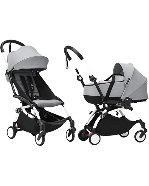 Stokke YOYO 3 Stroller Duo - White Frame + Stone Bassinet 0+ and textile 6+  Trio and Duo Strollers