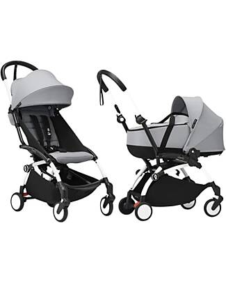 Stokke YOYO 3 Stroller Duo - White Frame + Stone Bassinet 0+ and textile 6+ Trio and Duo Strollers