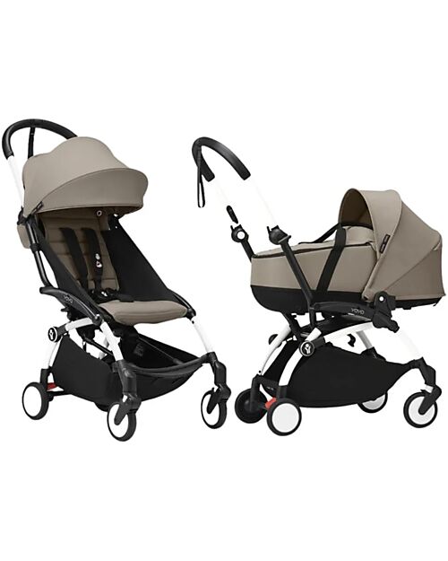 Stokke YOYO 3  Stroller Duo - White Frame + Taupe Bassinet 0+ and textile 6+  Trio and Duo Strollers