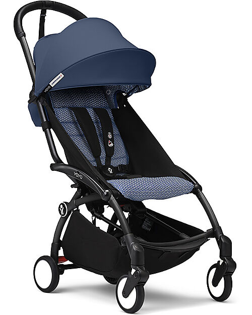 Stokke YOYO3 Stroller Black Frame and Air France Blue Seat - From 6 Months Lights Strollers
