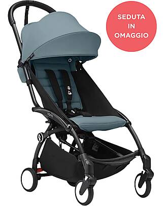 Stokke YOYO3 Stroller Black Frame and Aqua Seat for Free - From 6 Months Lights Strollers