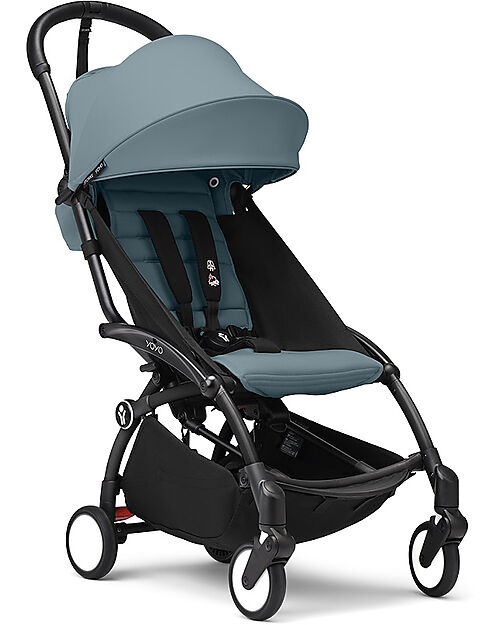 Stokke YOYO3 Stroller Black Frame and Aqua Seat - From 6 Months Lights Strollers