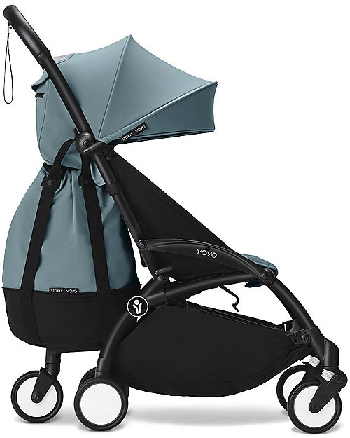 Stokke YOYO3 Stroller Black Frame and Aqua Seat - From 6 Months Lights Strollers