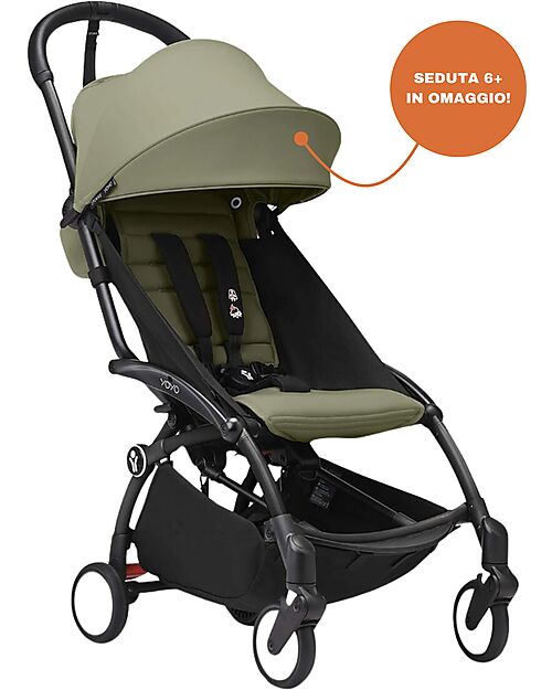 Stokke YOYO3 Stroller Black Frame and Olive Seat - From 6 Months Lights Strollers