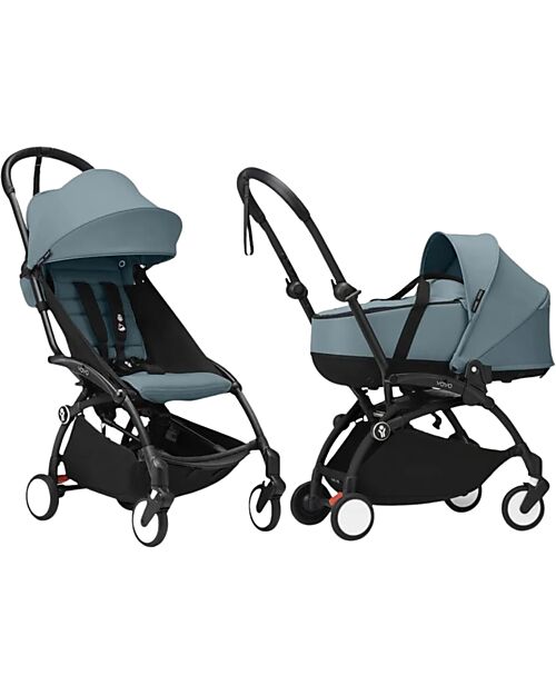 Stokke YOYO3 Stroller Duo Aqua - Black Frame + Bassinet 0+ and Seat 6+ Lights Strollers