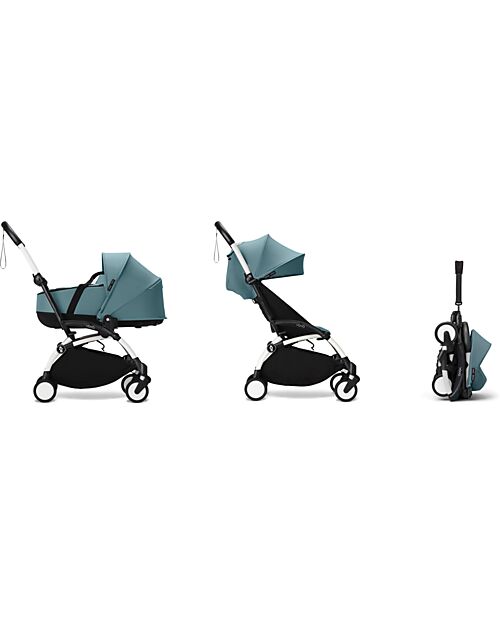 Stokke YOYO3 Stroller Duo Aqua - White Frame + Bassinet 0+ and Seat 6+ Trio and Duo Strollers