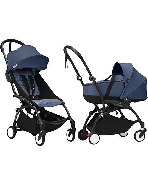 Stokke YOYO3 Stroller Duo - Black Frame + Air France Blue Bassinet 0+ and textile 6+ Lights Strollers