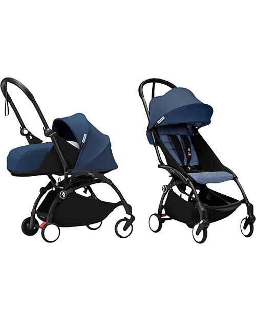 Stokke YOYO3 Stroller Duo - Black Frame + Air France Blue Textile 6+ newborn kit 0+	 Lights Strollers