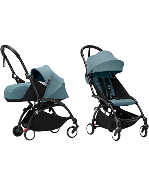 Stokke YOYO3 Stroller Duo - Black Frame + Aqua Textile 6+ newborn kit 0+ Lights Strollers