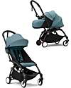 Stokke YOYO3 Stroller Duo - Black Frame + Aqua Textile 6+ newborn kit 0+ Trio and Duo Strollers
