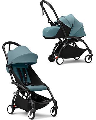 Stokke YOYO3 Stroller Duo - Black Frame + Aqua Textile 6+ newborn kit 0+ Trio and Duo Strollers