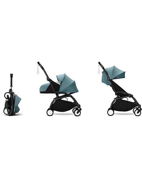Stokke YOYO3 Stroller Duo - Black Frame + Aqua Textile 6+ newborn kit 0+ Trio and Duo Strollers