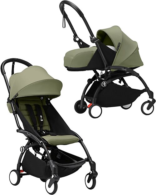 Stokke YOYO3 Stroller Duo - Black Frame + Olive Textile 6+ newborn kit 0+ Trio and Duo Strollers