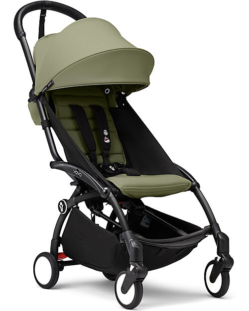 Stokke YOYO3 Stroller Duo - Black Frame + Olive Textile 6+ newborn kit 0+ Trio and Duo Strollers