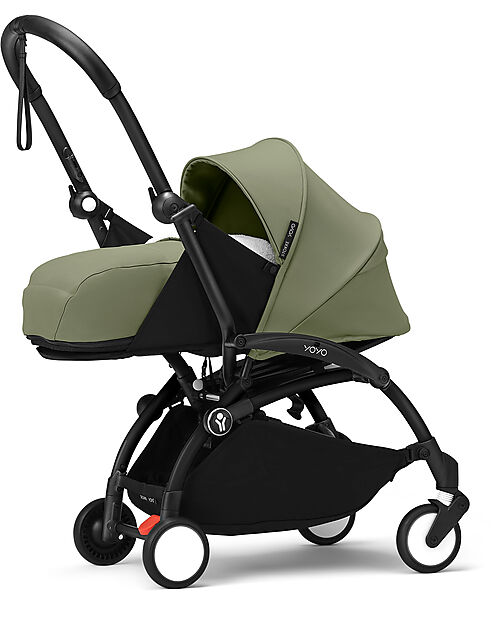 Stokke YOYO3 Stroller Duo - Black Frame + Olive Textile 6+ newborn kit 0+ Trio and Duo Strollers