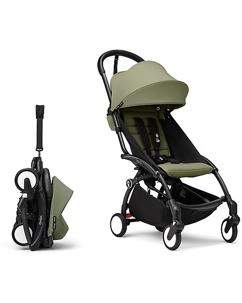 Stokke YOYO3 Stroller Duo - Black Frame + Olive Textile 6+ newborn kit 0+ Trio and Duo Strollers