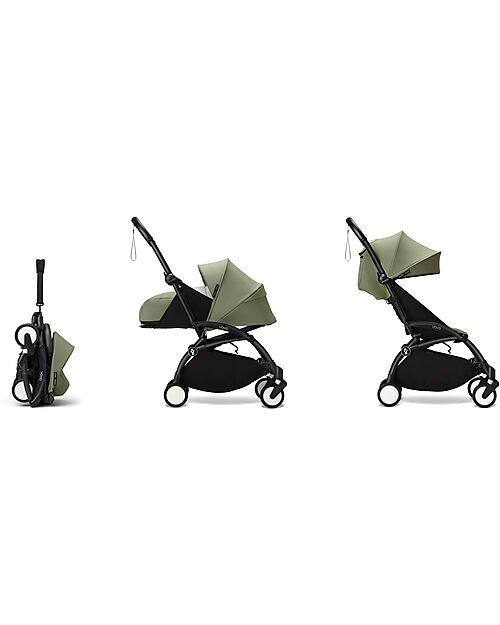 Stokke YOYO3 Stroller Duo - Black Frame + Olive Textile 6+ newborn kit 0+ Trio and Duo Strollers