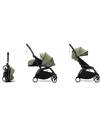 Stokke YOYO3 Stroller Duo - Black Frame + Olive Textile 6+ newborn kit 0+ Trio and Duo Strollers