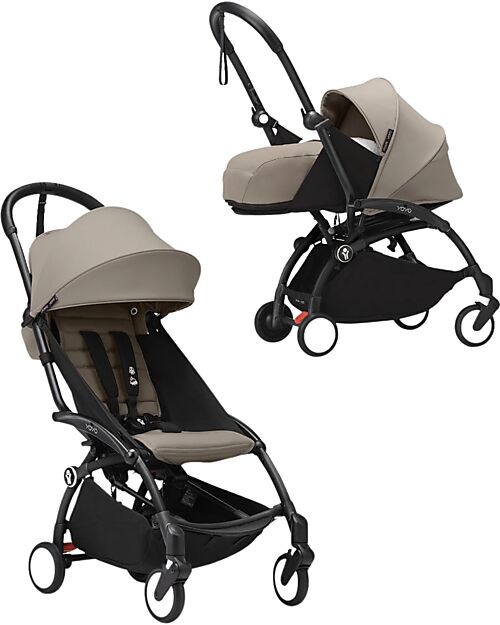 Stokke YOYO3 Stroller Duo - Black Frame + Taupe Textile 6+ newborn kit 0+ Trio and Duo Strollers