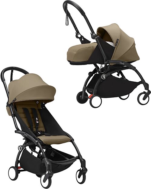 Stokke YOYO3 Stroller Duo - Black Frame + Toffee Textile 6+ newborn kit 0+ Lights Strollers