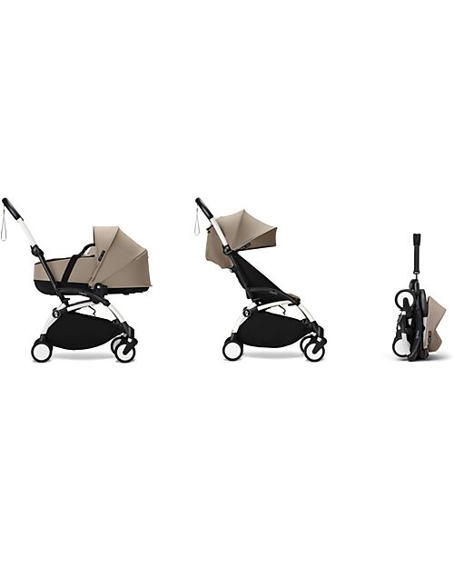 Stokke YOYO3 Stroller Duo Taupe - White Frame + Bassinet 0+ and Seat 6+ Trio and Duo Strollers