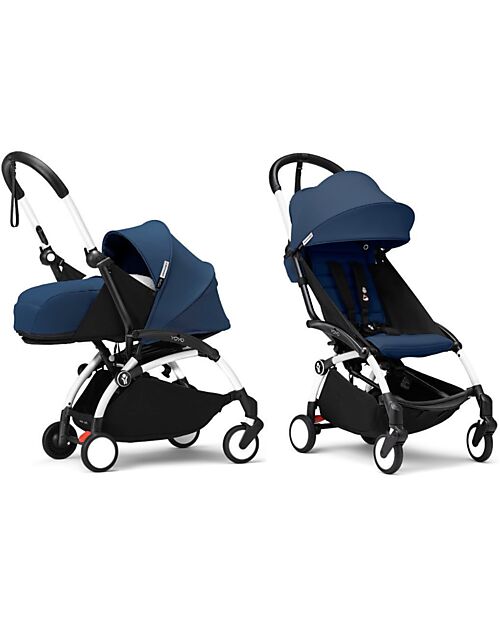 Stokke YOYO3 Stroller Duo - White Frame + Air France Blue Textile 6+ newborn kit 0+ Trio and Duo Strollers