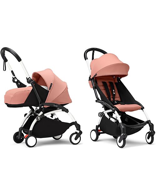 Stokke YOYO3 Stroller Duo - White Frame + Ginger Textile 6+ newborn kit 0+ Trio and Duo Strollers