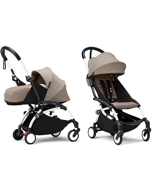 Stokke YOYO3 Stroller Duo - White Frame + Taupe Textile 6+ newborn kit 0+ Trio and Duo Strollers