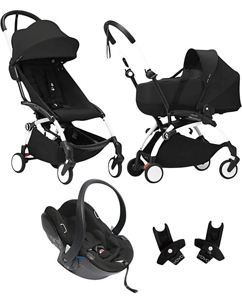 Stokke YOYO3 Stroller Trio - White Frame + Black Bassinet 0+ and 6+ Car Seat + Adapters Lights Strollers