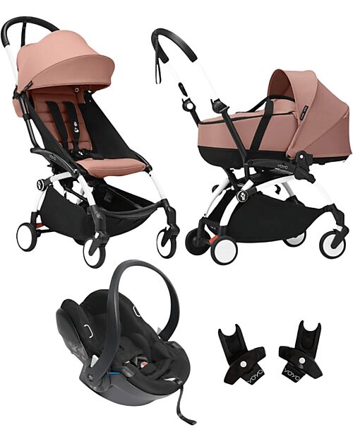 Stokke YOYO3 Stroller Trio - White Frame + Ginger Bassinet 0+ and 6+ Car Seat + Adapters Lights Strollers