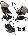 Stokke YOYO3 Stroller Trio - White Frame + Taupe Bassinet 0+ and 6+ Car Seat + Adapters Lights Strollers