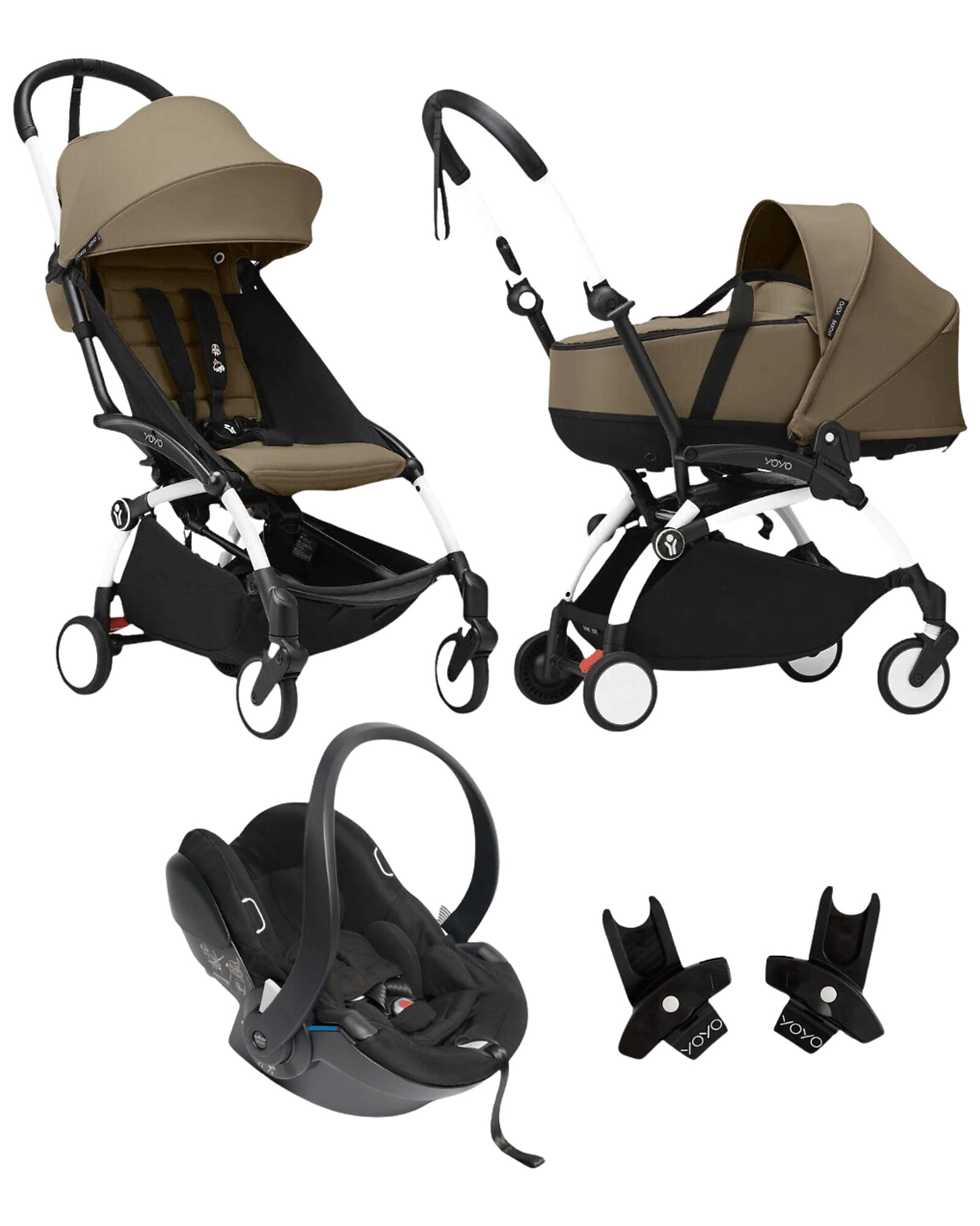 Stokke YOYO3 Stroller Trio - White Frame + Toffee Bassinet 0+ and 