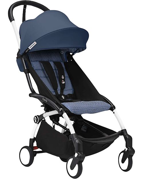 Stokke YOYO3 Stroller White Frame and Air France Blue Seat - From 6 Months Lights Strollers