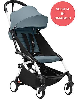 Stokke YOYO3 Stroller White Frame and Aqua 6+ Seat for Free Lights Strollers