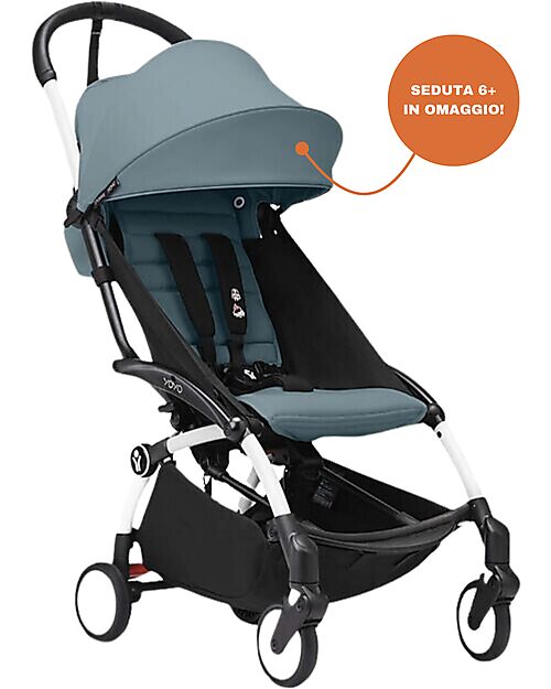 Stokke YOYO3 Stroller White Frame and Aqua Seat - From 6 Months Lights Strollers