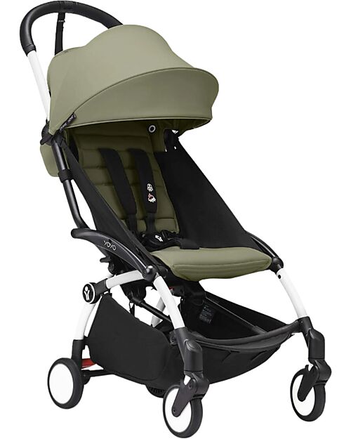 Stokke YOYO3 Stroller White Frame and Olive Seat - From 6 Months Lights Strollers